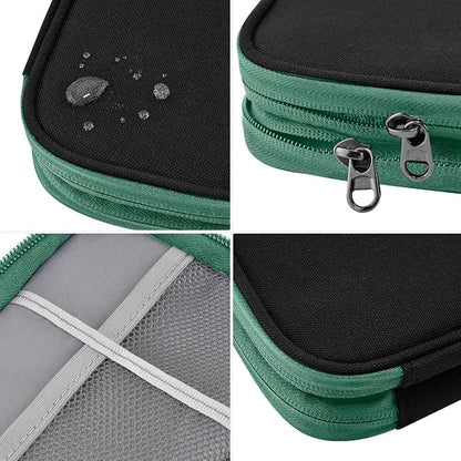 ZINMARK Portable Cable Organizer Case,Travel Pouch with Double-Layer Storage for Cables,Chargers,Earbuds & Phone,Black Green– Small Size