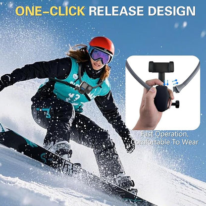 Beviliu Neck Phone Holder for Recording, Hands-Free POV/Vlog Neck Mount with Phone Clip & Chest Strap for Cooking/Fishing/Video Filming, Content Creator Phone Holder for iPhone Android Insta360