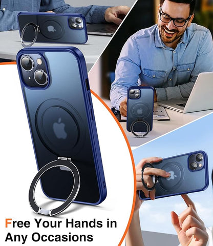 Chicfun 3-in-1 [Magnetic+Kickstand+Ring Holder] for iPhone 14 Plus Case with Stand Ring Holder， Compatible with MagSafe, Military Shockproof Kickstand Phone Case iPhone 14 Plus Cover Blue
