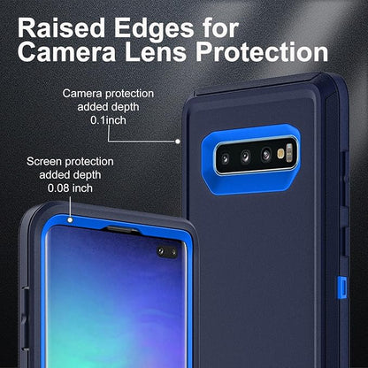 for Samsung Galaxy S10 Plus Case, with 2Pcs [Self Healing Flexible TPU Screen Protector & Camera Lens Protector] Military Grade 3 in 1 Heavy Duty Case for Galaxy S10 Plus (Navy Blue)