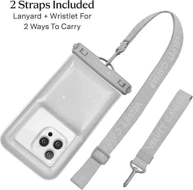 VELVET CAVIAR Waterproof Phone Pouch with Lanyard | IP68 Floating Case for iPhone & All Phones | Dry Bag for Snorkeling, Beach, Kayaking | Travel & Cruise Essentials for Women (Silver Stardust)