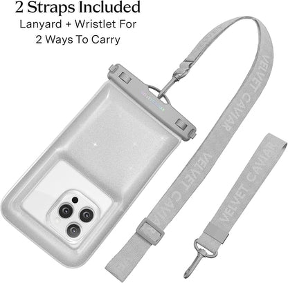 VELVET CAVIAR Waterproof Phone Pouch with Lanyard | IP68 Floating Case for iPhone & All Phones | Dry Bag for Snorkeling, Beach, Kayaking | Travel & Cruise Essentials for Women (Silver Stardust)