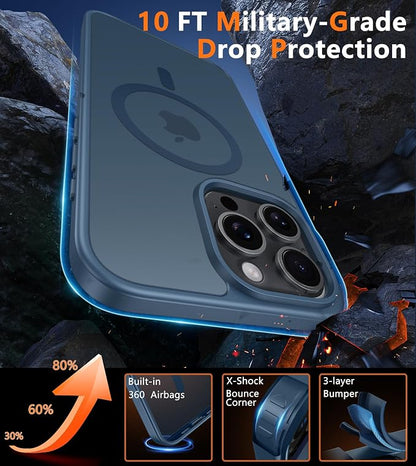 FNTCASE for iPhone 16 Pro Case: [Compatible with Magsafe] Translucent Matte Magnetic Phone Cover - Military Grade Drop Protection Shockproof Protective Cases - Blue
