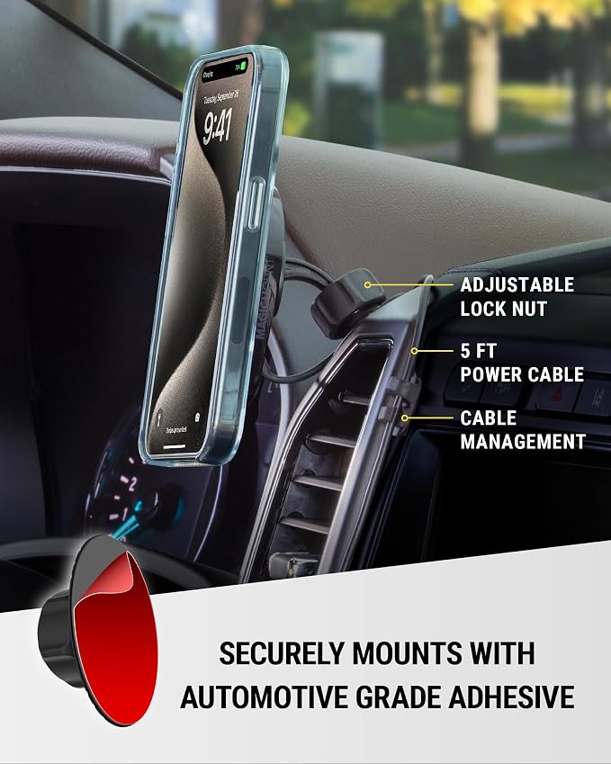 Scosche MPQ6DV-SP Magnetic Phone Holder for Car Dashboard/Vent, 15W Wireless Fast Car Charger Phone Stand, Hands Free Cell Phone Mount Compatible with iPhone 17/16/15/14/13/12 Series & MagSafe Case