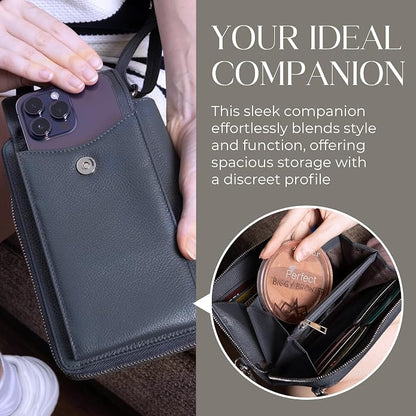 BULL GUARD Crossbody Leather Wallet Phone Purse, Anti Theft and RFID Blocking, Elegant Design for Travel