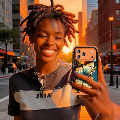 Hocase for iPhone 17 Pro Max Case, Heavy Duty Shockproof Protection Soft Silicone Rubber+Hard Plastic Bumpers Hybrid Protective Case for iPhone 17 Pro Max 2025 - Butterfly in Orange