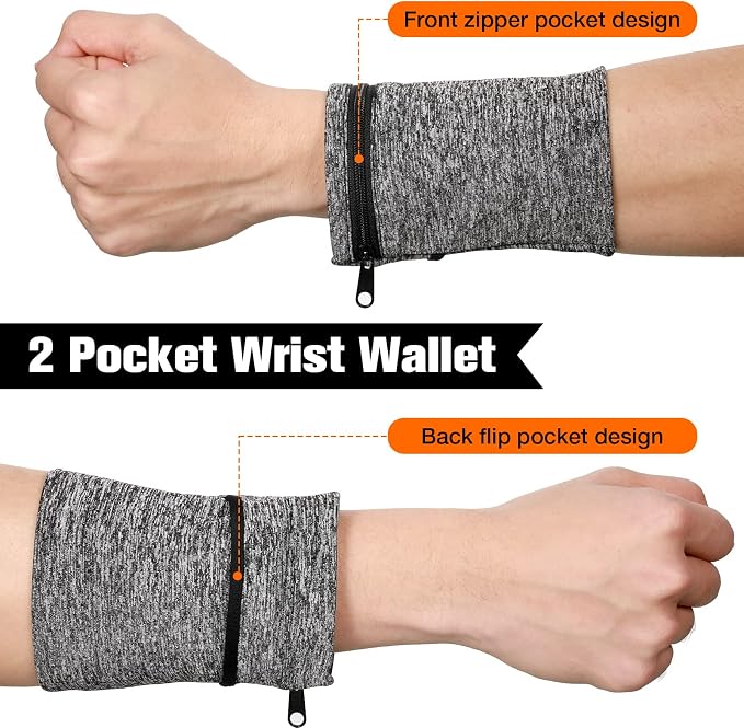 Honoson 5 Pcs Wrist Wallet for Women Men, Wristband with Zipper Wrist Pouch Purse for Run Spandex Wristbands Sweatband Wallet for Run Walk Hike Jog Travel Events Keys Cash Napkin