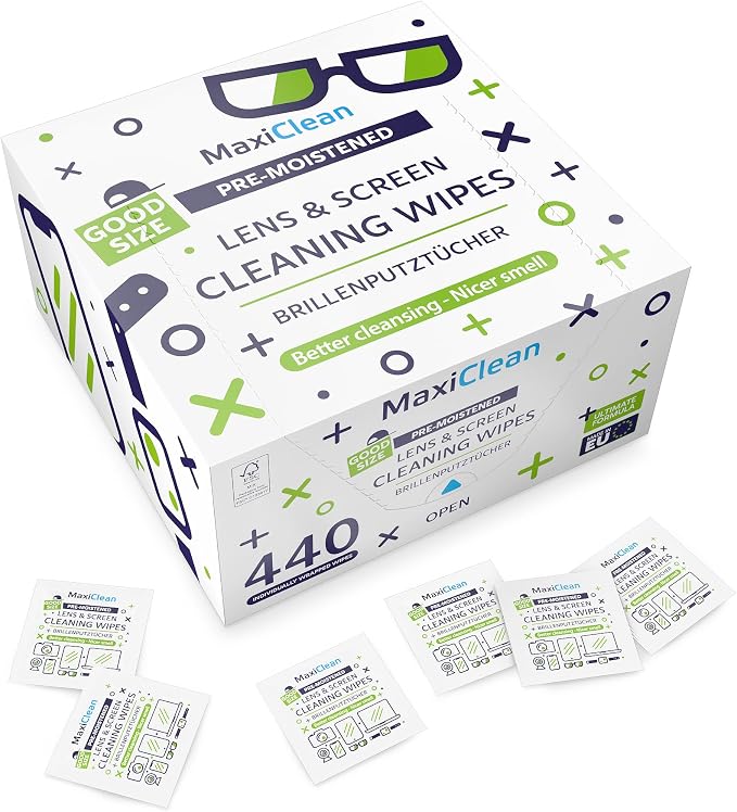 440 Pack Lens Wipes for Eyeglasses Pre-Moistened, Individually Wrapped Streak-Free Cleaning for Glasses & Laptop Screens, Glasses Cleaner Wipe Bulk 5.5 x 4.7 Inch, Sunglasses & Phone Wipe