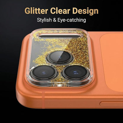 HANKN Quicksand Lens for iPhone 17 Pro Max Camera Lens Tempered Glass Protector, Ultra HD Clear 9H Hardness Anti-Scrach Dynamic Liquid Glitter Sand Cute Cover Strong Adsorption Case Friendly, Gold