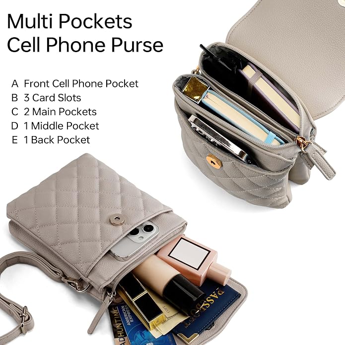 RFID Small Crossbody Purses for Women Quilted Cell Phone Purse with RFID Blocking Credit Card Slots