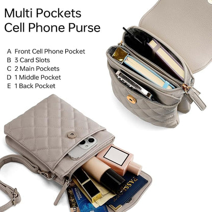 RFID Small Crossbody Purses for Women Quilted Cell Phone Purse with RFID Blocking Credit Card Slots