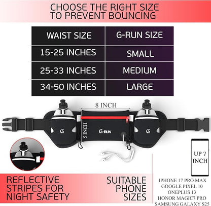 Q-RUN Hydration Running Belt with 2 x 10oz Water Bottles, No Bounce Adjustable Waist Belt for Men & Women, Marathon Running Gear