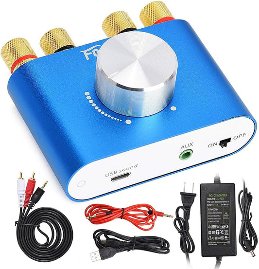 Facmogu F900S 160W Mini Bluetooth 5.0 Power Amplifier, 2 Channel 80Wx2 Stereo Hi-Fi Digital Amp, Portable Wireless Audio Receiver Sound Speaker Amplifer, AUX/USB/Bluetooth Input & 12V Power Supply
