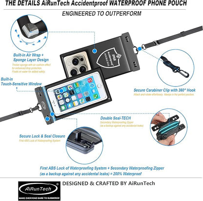 AiRunTech Floating Waterproof Phone Pouch,Double Seal Phone Case with Lanyard Protector for iPhone 17 16 15 14 13 12 Pro Max,Kayak Cellphone Bag Beach Cruise Ship Essentials Vacation Accessories