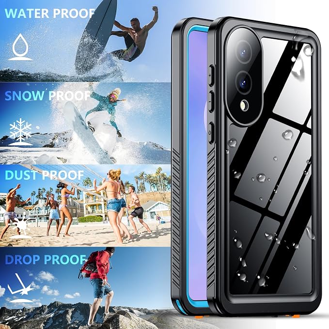 SPIDERCASE for Samsung Galaxy S25 Edge Case Waterproof, Built-in Screen&Camera Lens Protector, [IP68 Underwater][12FT Military Grade Shockproof] Phone Case, Blue/Clear