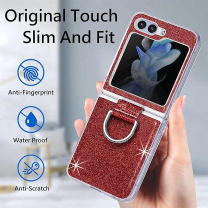 Bling Glitter Case for Samsung Galaxy Z Flip 6 with Ring Holder,Women Girls Cute Phone Case Non Slip Ultra Slim TPU Bumper Shockproof Protective Case for Galaxy Z Flip 6 5G 2024,Red