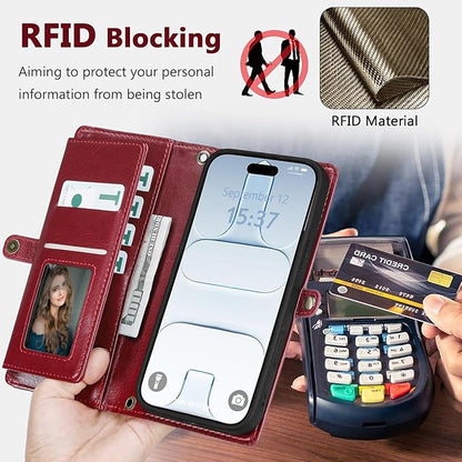 Wallet Case for iPhone Air with Card Holder/Crossbody Wallet/Strap,[RFID Blocking][Magnetic] PU Leather Phone Case for iPhone Air,6.5 in,Wine Red