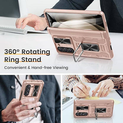 VEGO for Galaxy Fold 5 Case with Stand & Screen Protector & Lens Cover | Samsung Galaxy Z Fold 5 Case with Hinge Protection 360° Magnetic Kickstand Full Body Protective Cover-Rose Gold