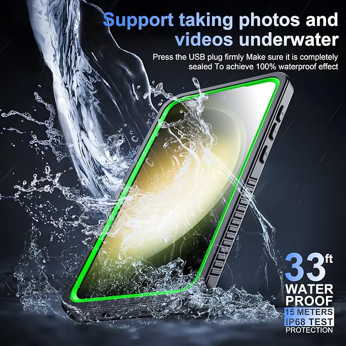 Temdan for Samsung Galaxy S23 Case,Waterproof Built-in Lens & Screen Protector[Full Body Shockproof][12 FT Military Drop Proof][Dustproof][IP68 Underwater] Case for Galaxy S23 6.1’’-Green