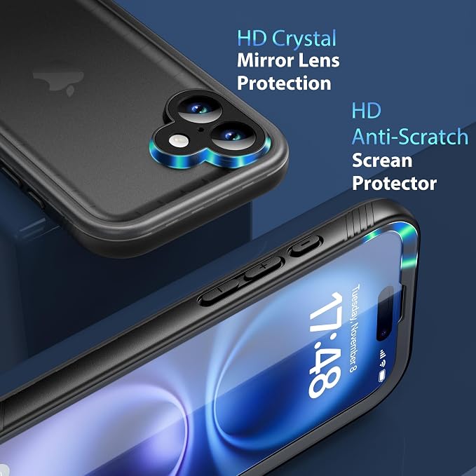 SPORTLINK for iPhone 16 Plus Case - IP68 Waterproof Military Protective Full Body Heavy Duty Shockproof 360 Sealed Dustproof with Camera Screen Protector Cover for i Phone 16 Plus 6.7" Black