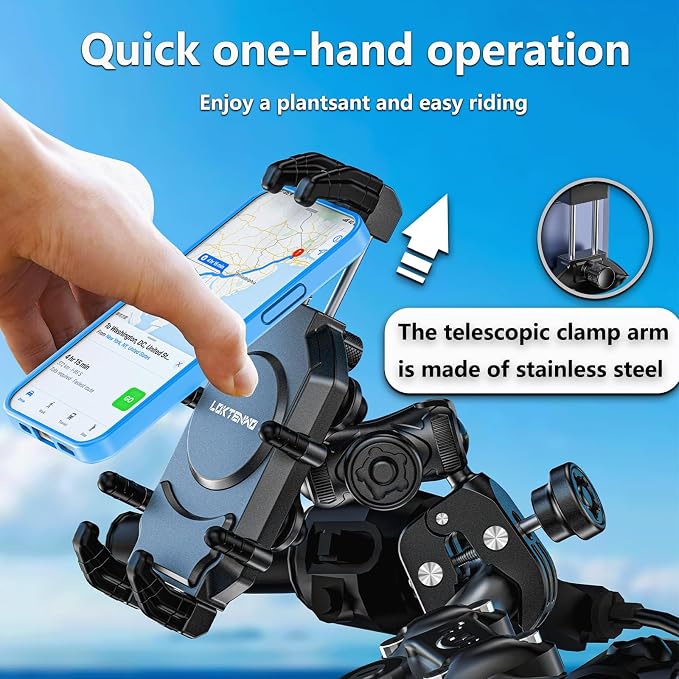 LOKTENWO Motorcycle Phone Mount with Vibration Dampener & High-Speed Secure Lock, Anti-Theft ATV Scooter Motorcycle Handlebar Phone Holder for 5.4” to 7.2” Smartphone
