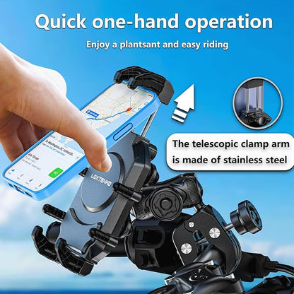 LOKTENWO Motorcycle Phone Mount with Vibration Dampener & High-Speed Secure Lock, Anti-Theft ATV Scooter Motorcycle Handlebar Phone Holder for 5.4” to 7.2” Smartphone