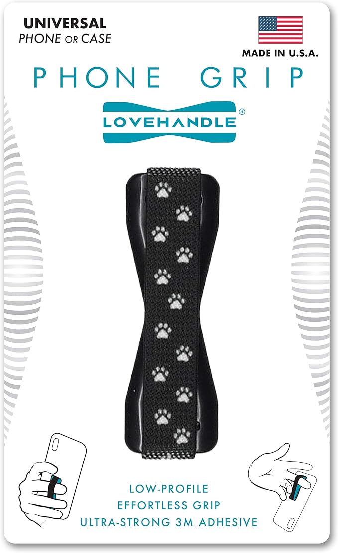 LOVEHANDLE Universal Phone Grip for Smartphones & Mini Tablets - Phone Holder for Hand - Wireless Charging Compatible - Made in The USA - Paws