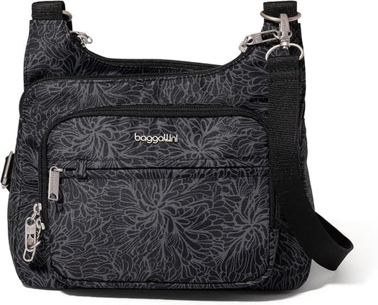 Baggallini Securtex Anti-theft Crossover Crossbody Bag 11”w X 8.5”h, Rfid, Built-in Wallet, Locking Zippers