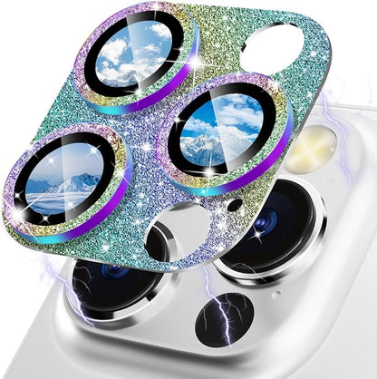 CloudValley Glitter Camera Lens Protector for iPhone 14 Pro / 14 Pro Max, 9H Tempered Glass [All in 1 Design], Case Friendly Anti-Scatch High Definition, GlitterColorful