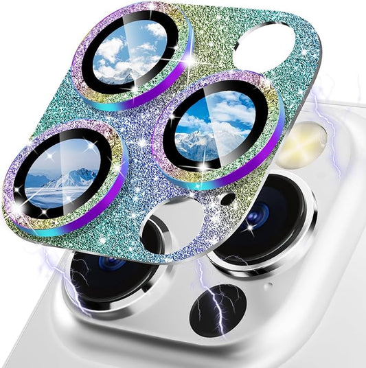 CloudValley Glitter Camera Lens Protector for iPhone 14 Pro / 14 Pro Max, 9H Tempered Glass [All in 1 Design], Case Friendly Anti-Scatch High Definition, GlitterColorful