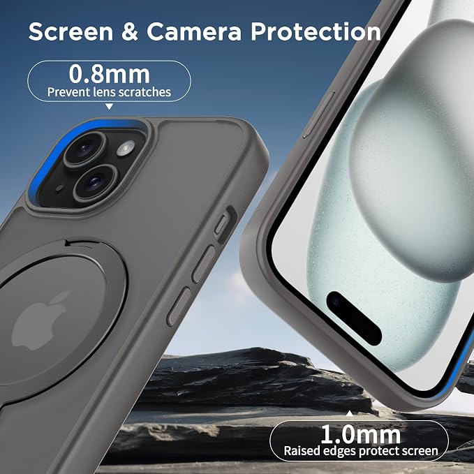 CACOE Magnetic Case for iPhone 15 6.1 inch with 360 Rotatable Ring Stand, Compatible with MagSafe Car Phone Mount, iPhone 15 Cases Cover Phone Holder for Desk Meeting/Videos