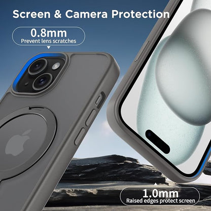 CACOE Magnetic Case for iPhone 15 6.1 inch with 360 Rotatable Ring Stand, Compatible with MagSafe Car Phone Mount, iPhone 15 Cases Cover Phone Holder for Desk Meeting/Videos