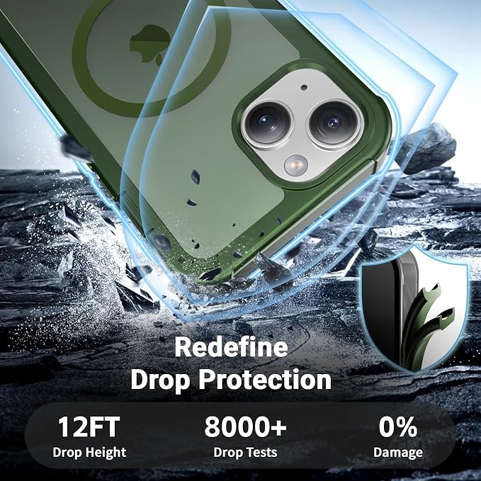 jaroco Magnetic for iPhone 13 Case, [Compatible with MagSafe][Military Grade Drop Protection][Heavy Duty Protection][Non-Slip][Shockproof] 2-Layer Durable Bumper Phone Case 6.1''-Army Green