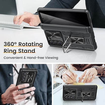 VEGO for Galaxy Z Fold 5 Case with Built-in Privacy Screen Protector,Black | with Slide Camera Cover & 360° Magnetic Kickstand Drop Protection Case for Samsung Galaxy Z Fold 5 5G 2023