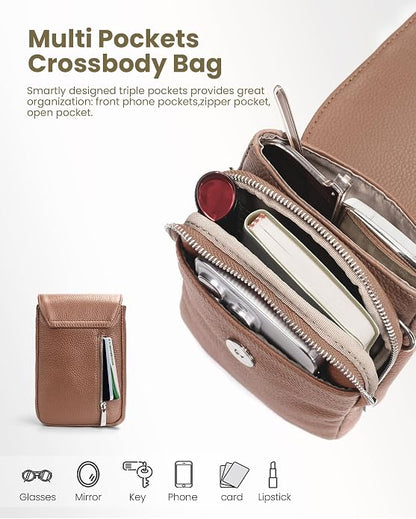 befen Genuine Leather Small Crossbody Bags for Women, Cell Phone Cross body Purse Bag with RFID Blocking Card Slots