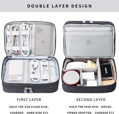 mygreen Electronic Accessories Organizer Bag, Waterproof Double Layer Travel Storage Case with Adjustable Padded Dividers, Portable Hard Pouch for Cables, Charger, Power Bank, Phone, Hard Drive Black