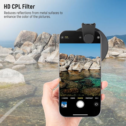 NEEWER 67mm CPL Filter for Phone, Circular Polarizing Camera Lens Filter with Cold Shoe Clip Compatible with iPhone 17 16 16e 15 Pro Max Plus 14 13 Android Samsung Galaxy S25 Ultra, FL-27