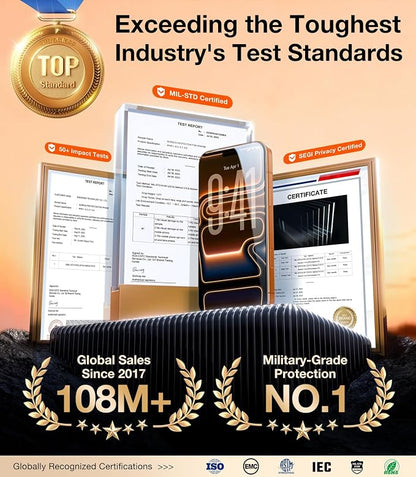 UltraGlass TOP 9H+ Armor for iPhone 17 Pro Max Privacy Screen Protector [NO.1 Military Grade Shatterproof] Privacy Screen 17 Pro Max Tempered Glass 17 ProMax [100% Anti-Spy] Longest Durable, 2 Pack