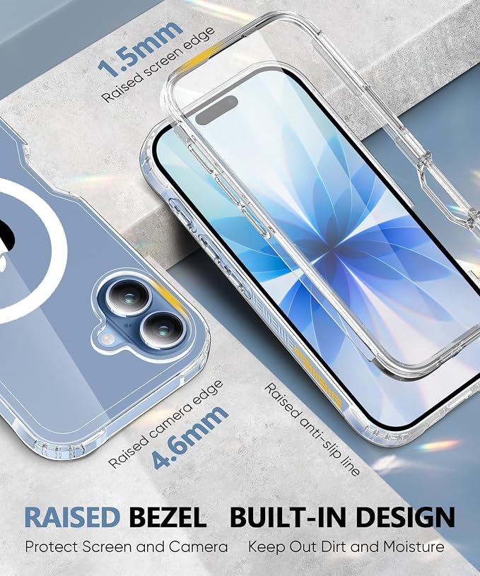 Compatible with iPhone 17 Case Clear, Built-in Screen Protector, [Compatible with MagSafe] Full Body Rugged Phone Case, Shockproof Protective Magnetic Cover for iphone17 6.3" (Clear)