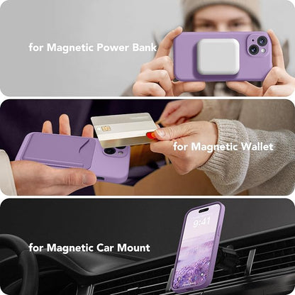 Magnetic for iPhone 14 Case, Compatible with MagSafe, [Full Camera Protection][Screen Protector] Silicone Shockproof Protective Phone Case for iPhone 14 6.1 inch, Light Purple