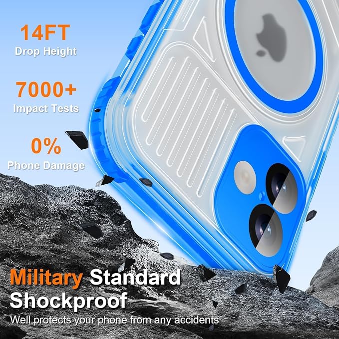 WIFORT for iPhone 16 Waterproof Case, [IP68 Underwater] [Blue Light Filter Lens] [15FT Military Shockproof], Fit for Magsafe Full Body Magnetic Frosted Phone Case with Lanyard, 6.1" Blue