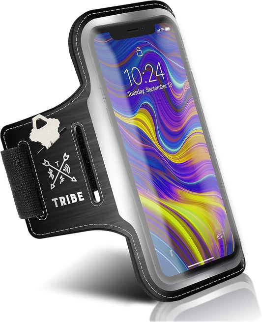 TRIBE Running Phone Holder Armband. iPhone & Galaxy Cell Phone Sports Arm Bands for Women, Men, Runners, Jogging, Walking, Exercise & Gym Workout. Fits All Smartphones. Adjustable Strap, CC/Key Pocket