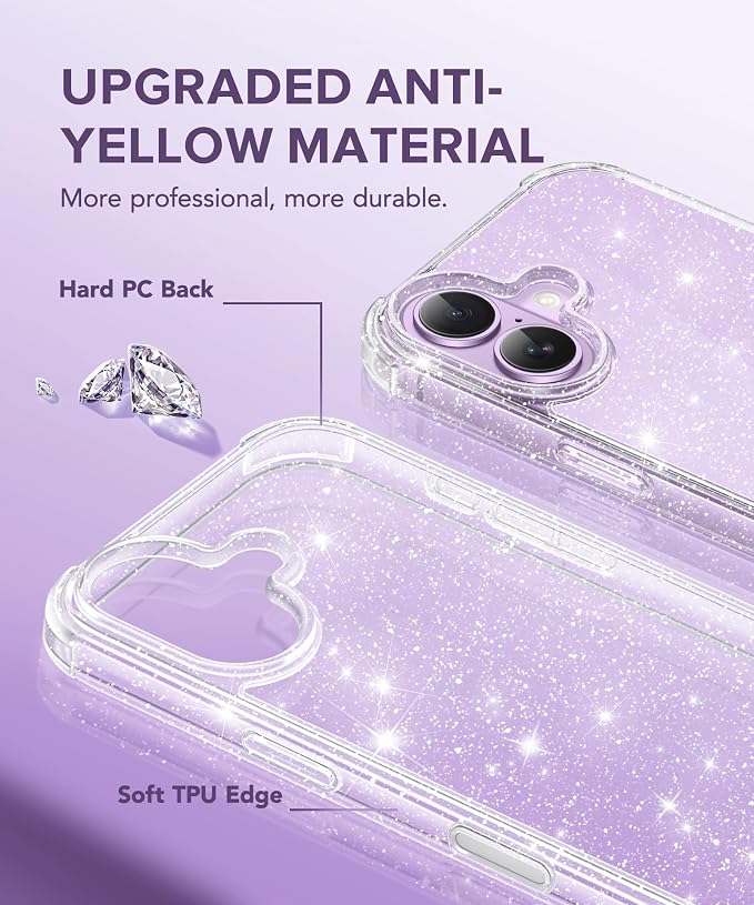 BERFY for iPhone 17 Case for Women, Clear Glitter Shockproof Protective Case, Anti-Yellowing, with Screen Protector & Camera Lens Protector 6.3", Sparkle Clear