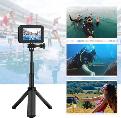 GEPULY Mini Hand Grip Selfie Stick Tripod Stand for GoPro Hero 13 12 11 10 9 8 7 6 5 4 3,Session, Fusion, Max,Insta360, DJI, Akaso, Phone-Use it as a Selfie Stick Monopod, Handle, Travel Tripod