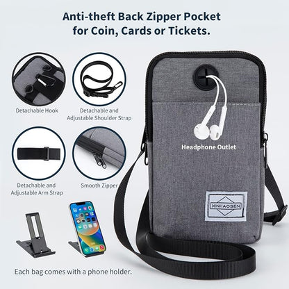 HOTEMIA Cell Phone Purse Waist Pack Bag Travel Crossbody Bag Wristband Sport Armband Wallet with Removable Shoulder Strap (Light Grey)