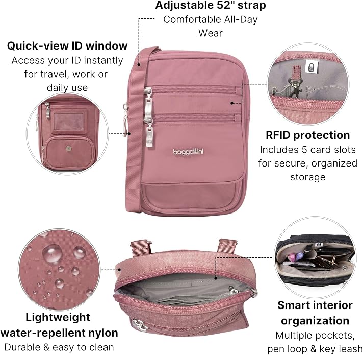 Baggallini Journey Crossbody Bags for Women 9x6 Small Lightweight Travel Handbag W/RFID