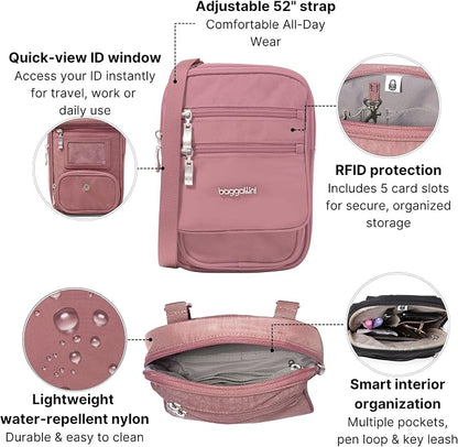 Baggallini Journey Crossbody Bags for Women 9x6 Small Lightweight Travel Handbag W/RFID