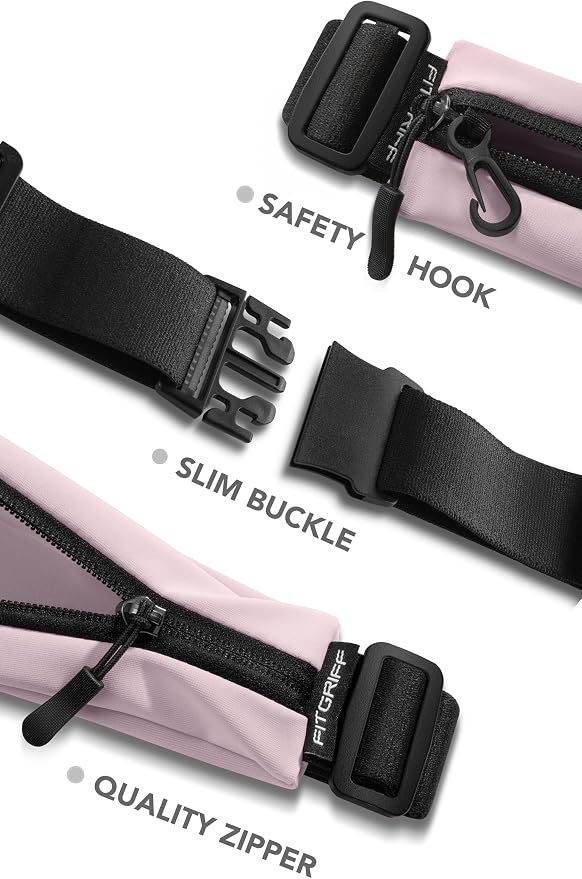 Fitgriff® Running Belt V2 for Men & Women - Slim Fanny Pack, Phone Holder for Jogging, (Fits All Cell Phones) - Money Belt, Runners Waist Pouch (Blush Pink, One Size (Waist 24.4 – 43.3 inches))