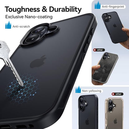CASEKOO Armor Shockproof Designed for iPhone 17 Case [16FT Military Grade Protection] Matte Finish Protective Phone Case Anti-Fingerprint Thin Slim Hard Cover for iPhone 17 - Black