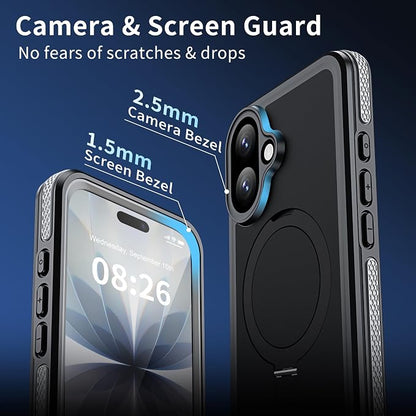 ANTSHARE Magnetic for iPhone 17 Case Waterproof, Built in Screen Protector [Compatible with MagSafe] [Invisible Stand] [IP68 Underwater], Full Body Protection Phone Case 6.3'', Black